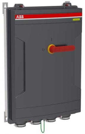 ABB OTA200P3Y Sicherheitsschalter im Aluminiumgehäuse 3-polig 110 kW 200 A, 400 V mit rot-gelbem Griff, IP65 Einführung unten