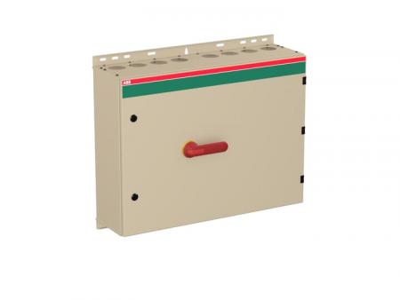 ABB OT160EVLRR6AZ Sicherheitsschalter im Stahlblechgehäuse 6-polig 80 kW 400 V mit rot-gelbem Griff, IP65 Einführung oben und unten