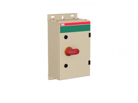 ABB OT125GTUU3AZ EMV-Sicherheitsschalter im Stahlblechgehäuse 3-polig 55 kW 400 V mit rot-gelbem Grif, IP65 Einführung oben und unten
