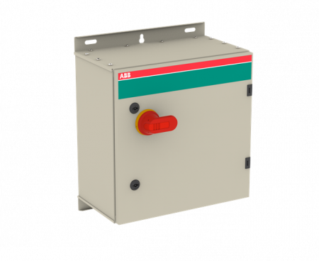 ABB OT125GAUC3AZ Sicherheitsschalter im Stahlblechgehäuse 3-polig 55 kW 400 V mit rot-gelbem Griff, IP65 Einführung unten