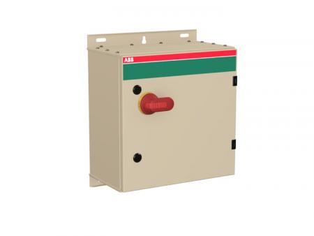ABB OT125GAUR3AZ Sicherheitsschalter im Stahlblechgehäuse 3-polig 55 kW 400 V mit rot-gelbem Griff, IP65 Einführung unten