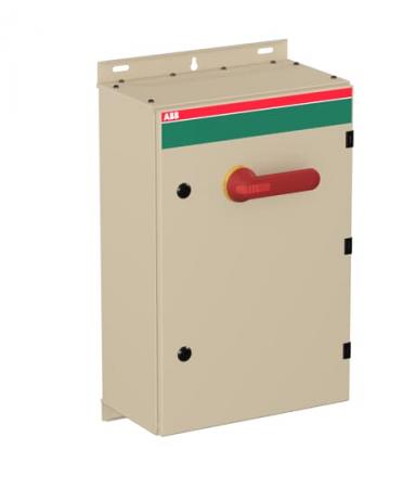 ABB OT125GAUC6AZ Sicherheitsschalter im Stahlblechgehäuse 6-polig 55 kW 400 V mit rot-gelbem Griff, IP65 Einführung unten