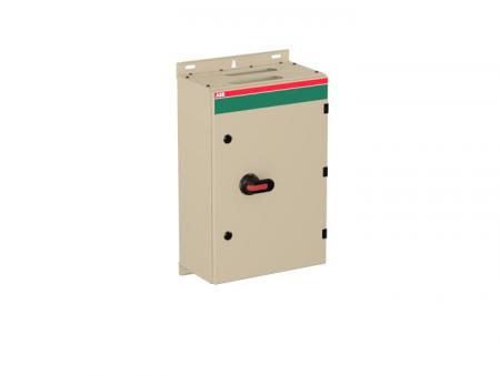 ABB OT160EVLCC3TZ Sicherheitsschalter im Stahlblechgehäuse 3-polig 80 kW 400 V mit schwarzem Griff, IP65 Einführung oben und unten