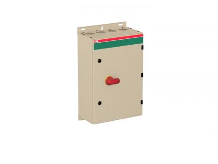 ABB OT160EVLRR3AZ Sicherheitsschalter im Stahlblechgehäuse 3-polig 80 kW 400 V mit rot-gelbem Griff, IP65 Einführung oben und unten