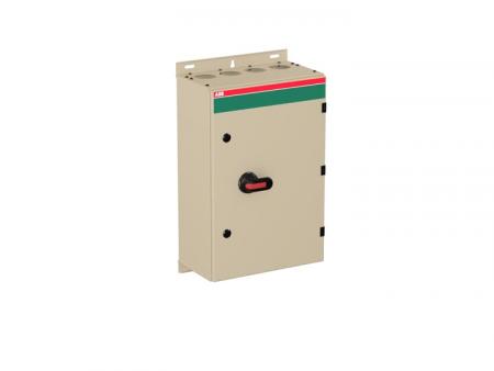 ABB OT160EVTRR3TZ EMV-Sicherheitsschalter im Stahlblechgehäuse 3-polig 80 kW 400 V mit schwarzem Griff, IP65 Einführung oben und unten
