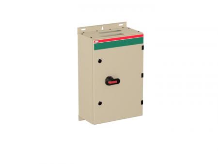 ABB OT160EVLCC4TZ Sicherheitsschalter im Stahlblechgehäuse 4-polig 55 kW 400 V mit schwarzem Griff, IP65 Einführung oben und unten