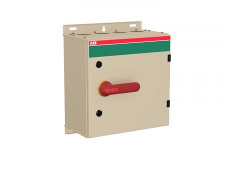 ABB OT125GTRR6AZ EMV-Sicherheitsschalter im Stahlblechgehäuse 6-polig 55 kW 400 V mit rot-gelbem Grif, IP65 Einführung oben und unten