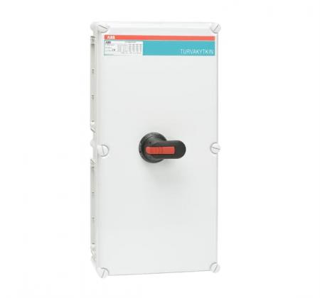 ABB OT160EVFCC3T Sicherheitsschalter im Kunststoffgehäuse 3-polig 80 kW 400 V mit schwarzem Griff, IP65 Einführung oben und unten