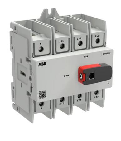 ABB OT160G3-4BSN1 Lasttrennschalter OT Plus160 A, Baugröße G3, 4. Pol links, DIN-Montage, Schraubklemmen IEC60947-3 und UL60947-4-1