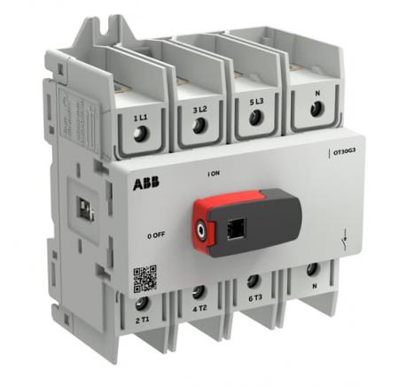 ABB OT30G3-4BSN2 Lasttrennschalter OT Plus 30 A, Baugröße G3, 4-polig, 4. Pol rechts, DIN-Montage, Schraubklemmen nach UL98