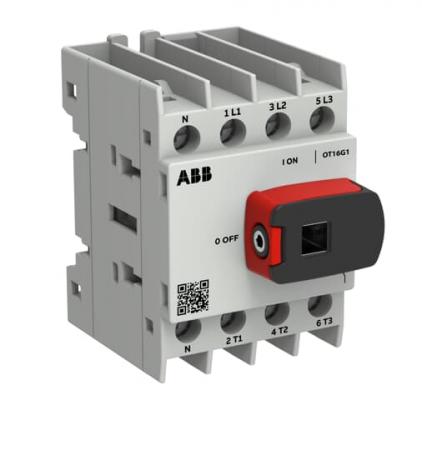 ABB OT16G1-4BSN1 Lasttrennschalter OT Plus 16 A, Baugröße G1, 4-polig, inkl. Griff Montageplatte, Schraubklemmen IEC und UL, 4. Pol links
