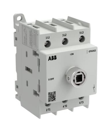 ABB OT63G2-3BSU/40 Lasttrennschalter OT Plus 63 A, Baugröße G2, 3-polig, exkl. Griff, DIN-Montage Schraubklemmen, IEC und UL, inkl. Ring für Wellenmontage, Großverpackung 40 St.
