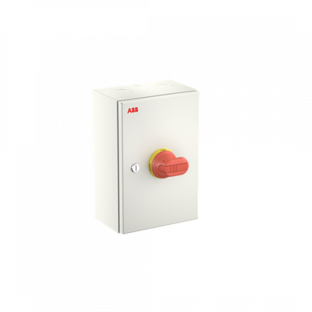 ABB OTL80GBA4M Wartungsschalter, 4-polig 415V AC23 80A, 45kW, mit rot-gelbem Griff Stahlblechgehäuse IP65 Einführung oben und unten