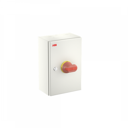 ABB OTL125GA3M Wartungsschalter, 3-polig 415V AC23 125A, 55kW, mit rot-gelbem Griff Stahlblechgehäuse IP65 Einführung oben und unten