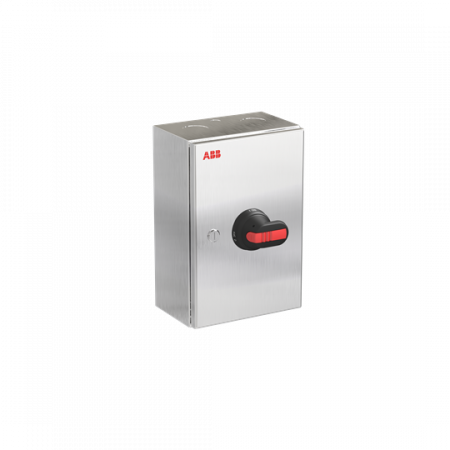 ABB OTR80GB3M Wartungsschalter, 3-polig 415V AC23 80A, 45kW, mit schwarzem Griff Edelstahlgehäuse IP65 Einführung oben und unten