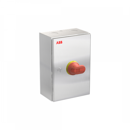 ABB OTR80GBA4M Wartungsschalter, 4-polig 415V AC23 80A, 45kW, mit rot-gelbem Griff Edelstahlgehäuse IP65 Einführung oben und unten