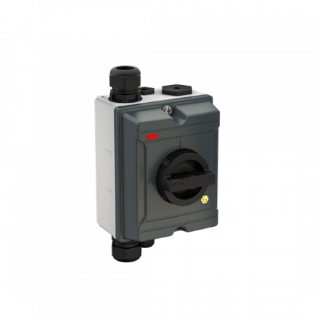 ABB OTA40GS4BX ATEX EMV Wartungsschalter, 4-polig 415V AC23A 40A, 18,5kW mit schwarzem Griff Aluminiumgehäuse IP65 Einführung oben und unten
