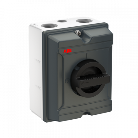 ABB KSE340GTPN EMV Wartungsschalter, 3-polig 415V AC23A 40A, 18,5kW mit schwarzem Griff Aluminiumgehäuse IP65 Einführung oben und unten