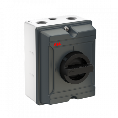 ABB KSE316GTPN EMV Wartungsschalter, 3-polig 415V AC23A 16A, 7,5kW mit schwarzem Griff Aluminiumgehäuse IP65 Einführung oben u.unten