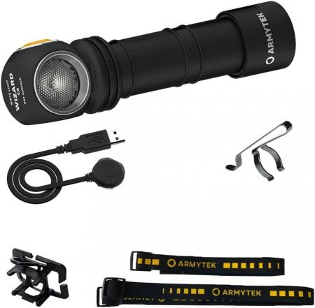 Armytek Wizard C2 Magnet USB Taschenlampe und Stirnlampe 3in1 mit Magnethalterung akkubetrieben (weißes Licht)