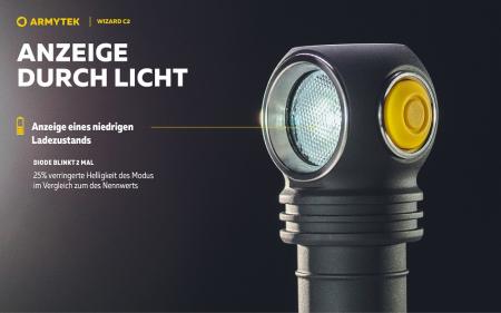 Armytek Wizard C2 Magnet USB Taschenlampe und Stirnlampe 3in1 mit Magnethalterung akkubetrieben (weißes Licht)
