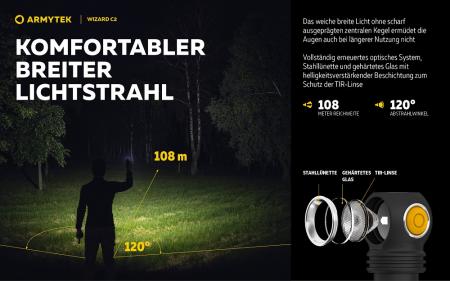 Armytek Wizard C2 Magnet USB Taschenlampe und Stirnlampe 3in1 mit Magnethalterung akkubetrieben (weißes Licht)