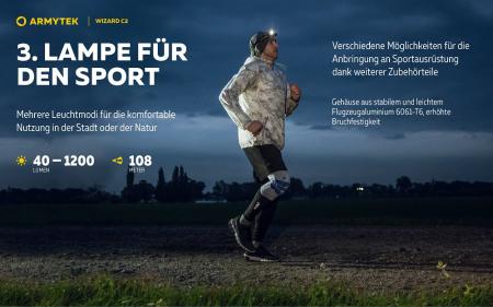 Armytek Wizard C2 Magnet USB Taschenlampe und Stirnlampe 3n1 mit Magnethalterung akkubetrieben (Warmes Licht)