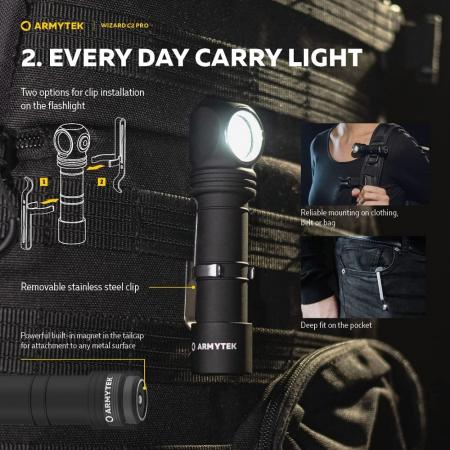 Armytek Wizard C2 Pro Magnet Taschen- und Stirnlampe mit Magnethalterung akkubetrieben warmweißes Licht