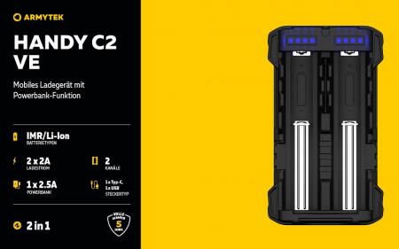 Armytek Handy C2 VE Ladegerät für 2 Akkus mit Powerbank-Funktion