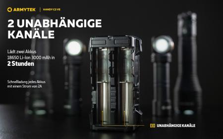 Armytek Handy C2 VE Ladegerät für 2 Akkus mit Powerbank-Funktion