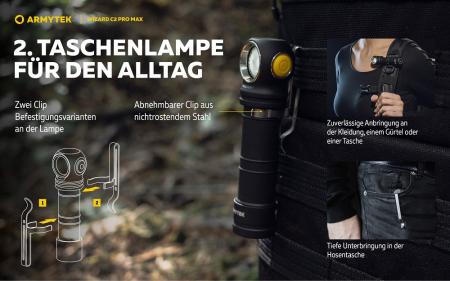 Armytek Wizard C2 Pro Max Magnet USB Taschen- und Stirnlampe mit Magnethalterung akkubetrieben warmes Licht