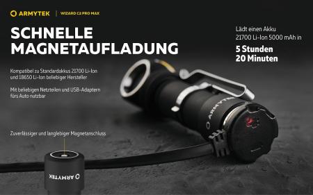 Armytek Wizard C2 Pro Max Magnet USB Taschen- und Stirnlampe mit Magnethalterung akkubetrieben warmes Licht
