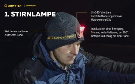 Armytek Zippy Extended Set WR (Red Ruby), Multitaschenlampe, Schlüsselbundlampe, Stirnlampe, mit Clip