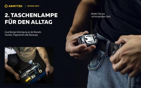 Armytek Crystal Pro UV Multifunktionslampe Taschen- und Stirnlampe Micro USB-Anschluss