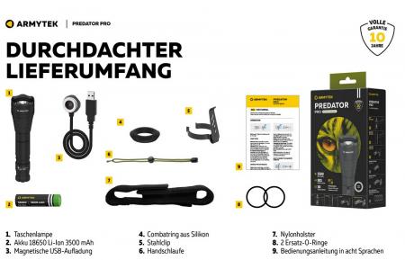 Armytek Predator Pro Pro White LED Taschenlampe akkubetrieben Magnet USB