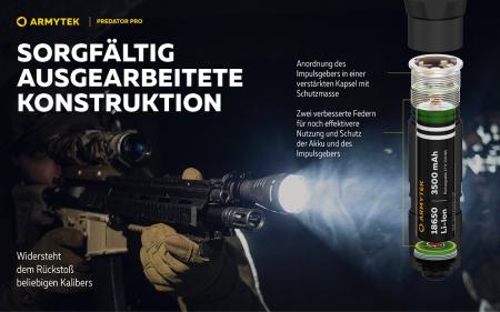 Armytek Predator Pro Pro White LED Taschenlampe akkubetrieben Magnet USB, Warmes Licht