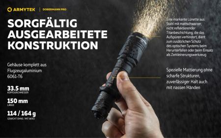 Armytek Dobermann Pro Magnet USB LED Taschenlampe akkubetrieben Warmes Licht