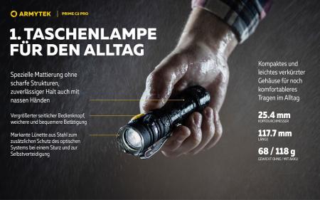 Armytek Prime C2 Pro Magnet USB Taschenlampe mit Magnethalterung akkubetrieben weißes Licht