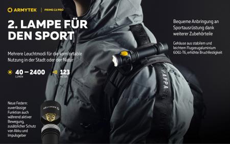 Armytek Prime C2 Pro Magnet USB Taschenlampe mit Magnethalterung akkubetrieben weißes Licht