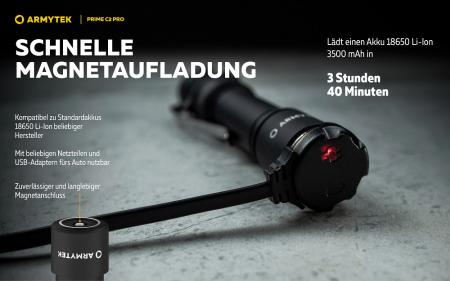 Armytek Prime C2 Pro Magnet USB Taschenlampe mit Magnethalterung akkubetrieben Warmes Licht
