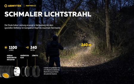 Armytek Partner C2 Magnet USB White Taschenlampe mit Magnethalterung akkubetrieben neutralweißes Licht