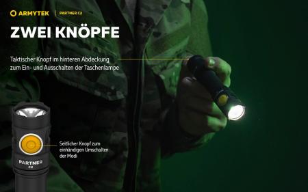 Armytek Partner C2 Magnet USB White Taschenlampe mit Magnethalterung akkubetrieben neutralweißes Licht
