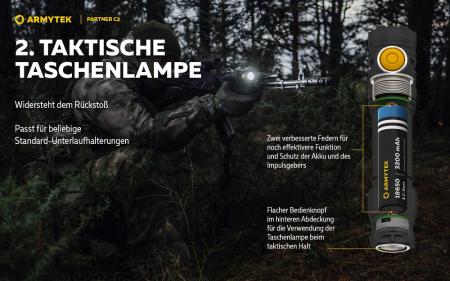 Armytek Partner C2 Magnet USB White Taschenlampe mit Magnethalterung akkubetrieben warmes Licht