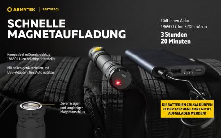 Armytek Partner C2 Magnet USB White Taschenlampe mit Magnethalterung akkubetrieben warmes Licht