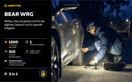 Armytek Bear WRG Taschenlampe mit Magnethalterung akkubetrieben mehrfarbiges Licht