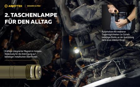 Armytek Wizard C2 Pro Magnet USB Olive Taschen- und Stirnlampe mit Magnethalterung akkubetrieben weißes Licht