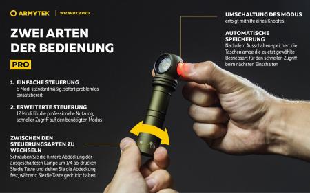 Armytek Wizard C2 Pro Magnet USB Olive Taschen- und Stirnlampe mit Magnethalterung akkubetrieben weißes Licht