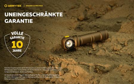 Armytek Wizard C2 Pro Max Magnet USB Sand Taschen- und Stirnlampe mit Magnethalterung / Stirnhalterung akkubetrieben weißes Licht