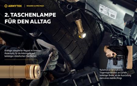 Armytek Wizard C2 Pro Max Magnet USB Sand Taschen- und Stirnlampe mit Magnethalterung / Stirnhalterung akkubetrieben weißes Licht