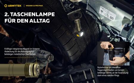 Armytek Wizard C2 Pro Max Magnet USB Olive Taschen- und Stirnlampe mit Magnethalterung / Stirnhalterung akkubetrieben weißes Licht